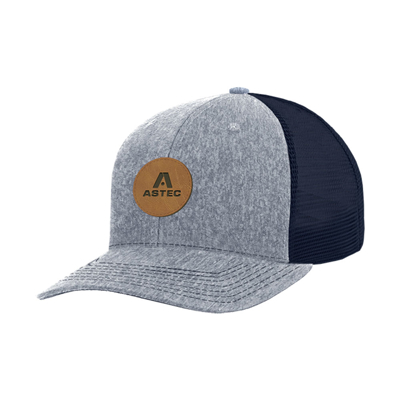 Heather Grey/Navy Patch Hat Front Image on white background