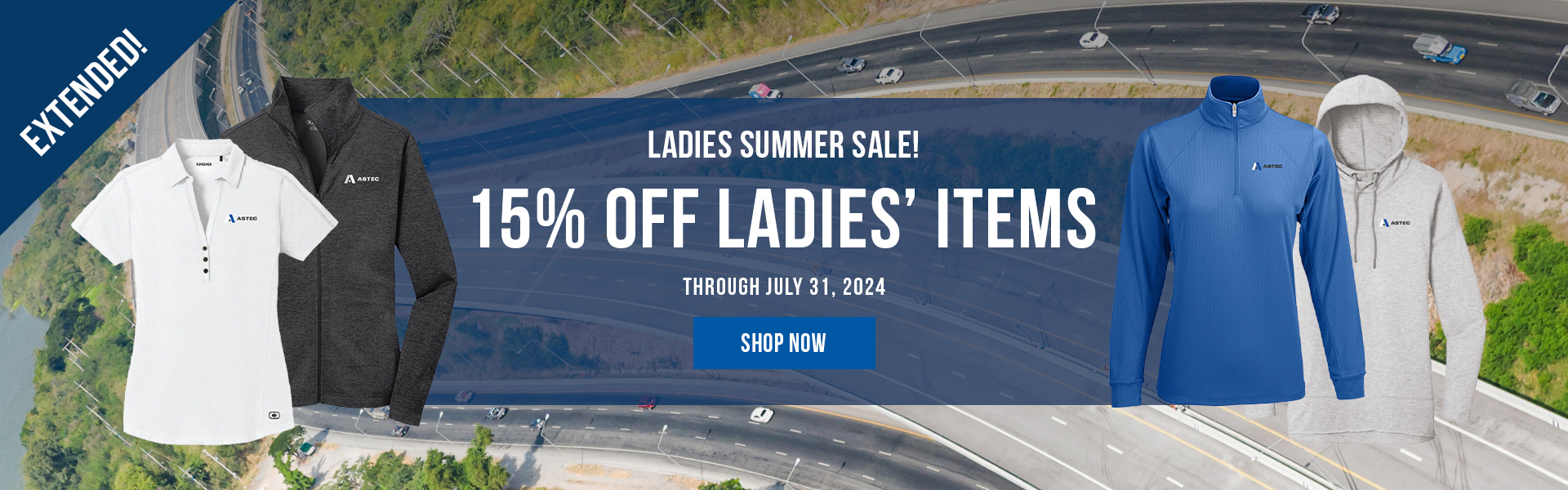 15% off ladies' items through July 31, 2024.