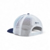 Back view of Astec Navy Blue Trucker Hat showing white mesh panels and adjustable snapback closure with Astec tag.