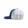 Left side view of Astec Navy Blue Trucker Hat with solid navy front panel, white mesh back, and flat bill.